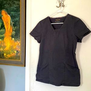 Pewter Uber Comfy Crossed Cut Neck Line Double Pocket Scrub Top